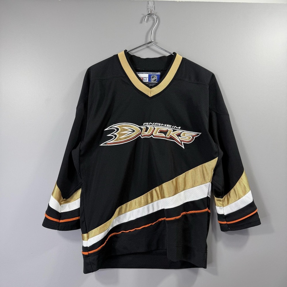 Anaheim Ducks Striped Youth L/XL Jersey Black NHL Hockey CCM Official Licensed